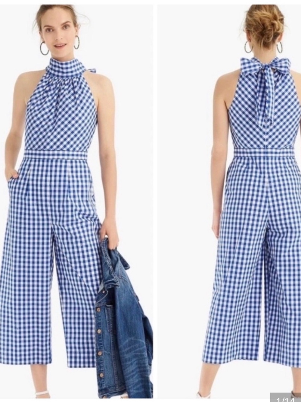 J. Crew Blue and White Gingham Halter Jumpsuit - Picture 3 of 8